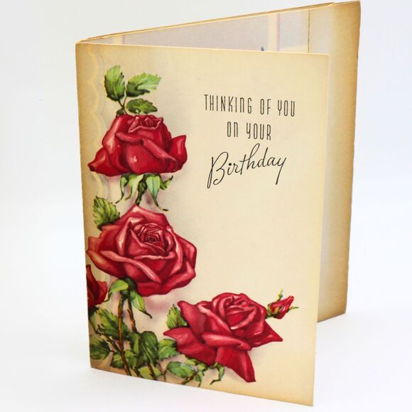 Vintage Birthday Greeting Card 3D Country Scene Red Roses 1930s Ephemera Artwork - Picture 5 of 7